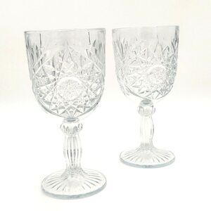 Set of 2 Vintage Libbey Glass 7"  Hobstar Sunburst Goblets